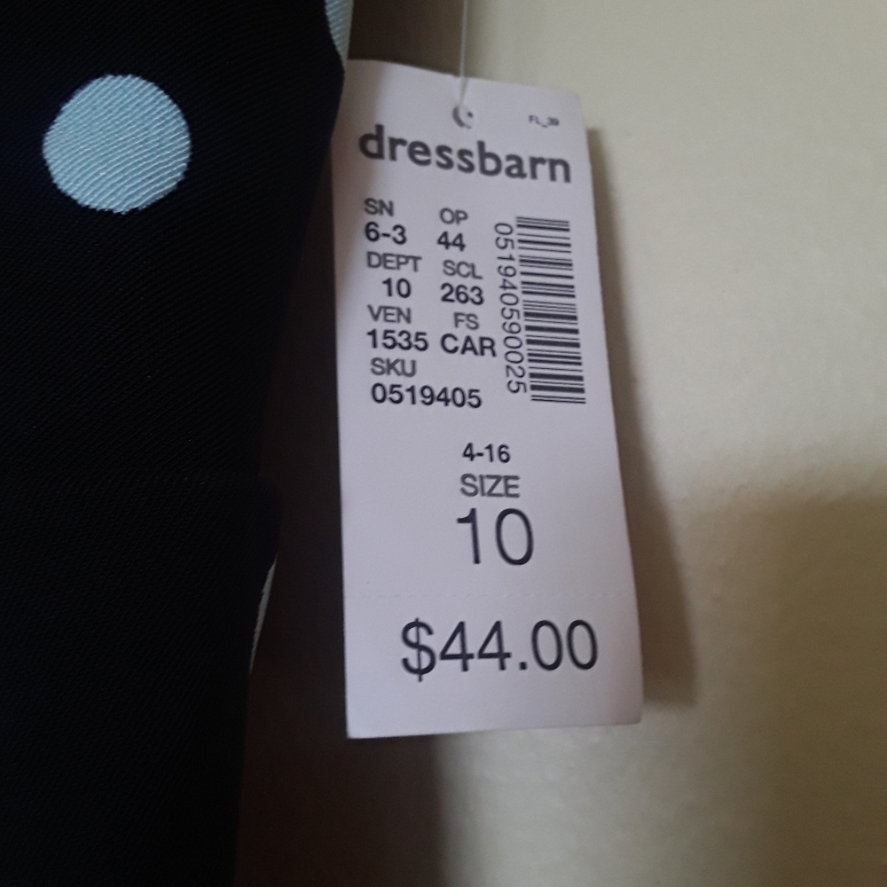 DressDressbarn Dress black with aqua polka dots NWT sz10 - Picture 5 of 5